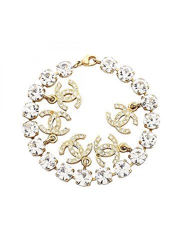 Chanel Chanel Coco Mark Bracelet, Gold Plated (GP), Crystal Rhinestone, Women's, Gold/Clear Tones (view 1)