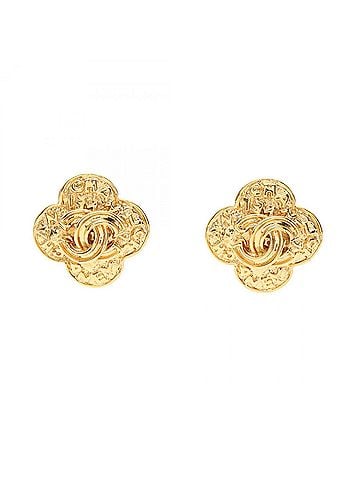 Chanel Chanel Coco Mark Flower Earrings, Gold Plated (GP), Women's, Tone (view 1)