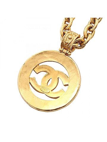 Chanel Chanel Coco Mark Gripoix Necklace, Gold Plated (GP) Rhinestone Necklace for Women, Gold, Green, Red Tones (view 2)
