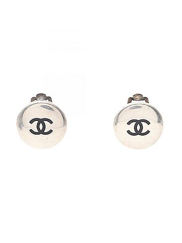 Chanel Chanel Coco Mark Earrings, Stainless Steel Jewelry, Women's, Silver/Black (view 1)