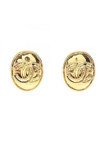 Chanel Chanel Coco Mark Earrings, Gold Plated (GP), Women's, Tone (view 1)