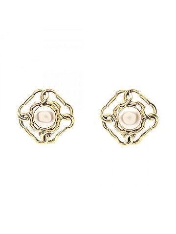 Chanel Chanel Coco Mark Earrings, Gold Plated (GP), Faux Pearl, Women's, Gold/White Tones (view 1)
