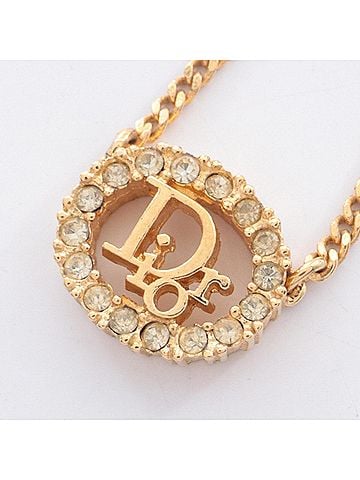 Christian Dior Christian Dior Dior Logo Necklace, Gold Plated (GP) Rhinestone, Women's, Tone, Clear Tone (view 1)