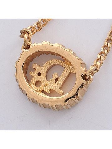 Christian Dior Christian Dior Dior Logo Necklace, Gold Plated (GP) Rhinestone, Women's, Tone, Clear Tone (view 2)