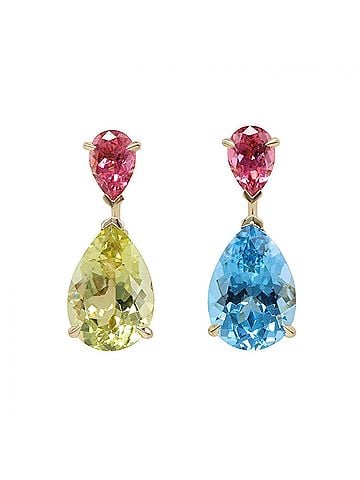 Christian Dior Christian Dior Dior Citrine Topaz Tourmaline Earrings, 18K Yellow Gold, Citrine, Topaz, Tourmaline, Women's Gold Tones, Blue Pink Tones (view 1)