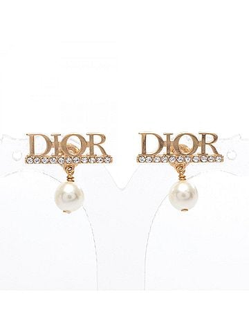 Christian Dior Christian Dior Dior Dio(r)evolution Earrings, Gold Plated (GP), Faux Pearl, Rhinestone, Women's, Gold, White, Clear (view 1)