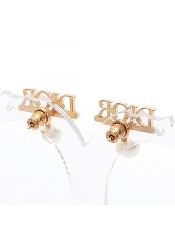 Christian Dior Christian Dior Dior Dio(r)evolution Earrings, Gold Plated (GP), Faux Pearl, Rhinestone, Women's, Gold, White, Clear (view 2)