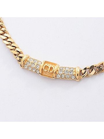 Christian Dior Christian Dior Dior CD Logo Curb Chain Necklace, Gold Plated (GP), Rhinestone, Women's, Tone, Clear Tone (view 1)