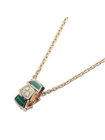 Bvlgari BVLGARI Serpenti Malachite Diamond Necklace, 18KPG (Pink Gold) Diamond, Malachite, Women's, Gold Tone, Clear Green Tone (view 1)