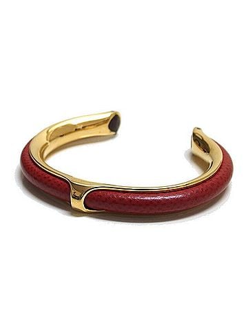 Hermès Hermes Oval Leather Combination Bangle, Gold x Red (view 2)