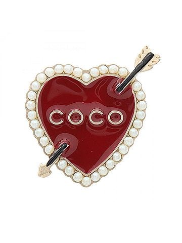 Chanel Chanel COCO Heart Pin Brooch Accessory, Gold Plated (GP), Faux Pearl, Women's, Red, Gold, White (view 1)