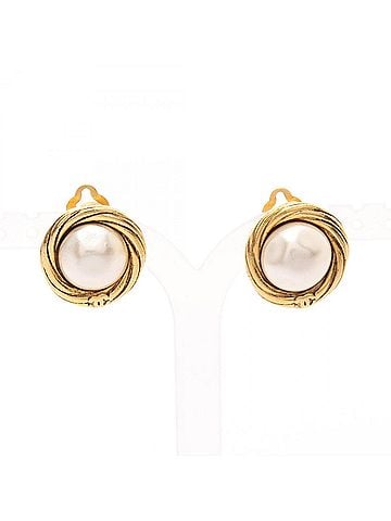 Chanel Chanel earrings, gold-plated (GP), faux pearl, women's, gold tone. (view 1)