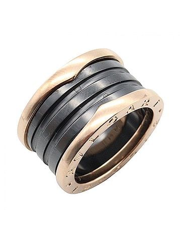Bvlgari BVLGARI B-zero1 Ring, 4-band Ceramic Jewelry, 18KPG (Pink Gold), Ceramic, Men's/Women's, Gold/Black Tones (view 1)