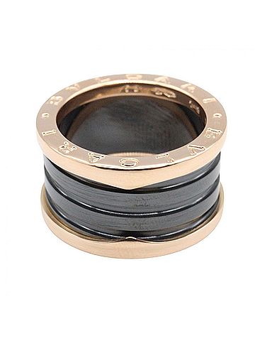 Bvlgari BVLGARI B-zero1 Ring, 4-band Ceramic Jewelry, 18KPG (Pink Gold), Ceramic, Men's/Women's, Gold/Black Tones (view 2)