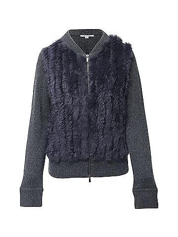 Diane von Furstenberg Diane Von Furstenberg Fur Trimmed Long Sleeve Cardigan in Black Wool  (view 1)