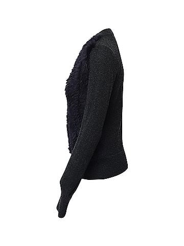 Diane von Furstenberg Diane Von Furstenberg Fur Trimmed Long Sleeve Cardigan in Black Wool  (view 2)