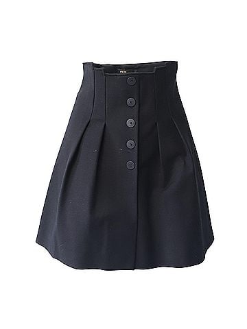 Maje Maje Button Front Pleated Skirt in Black Cotton  (view 1)