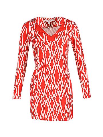 Diane von Furstenberg Diane Von Furstenberg Printed Mini Dress in Coral Red Silk  (view 1)
