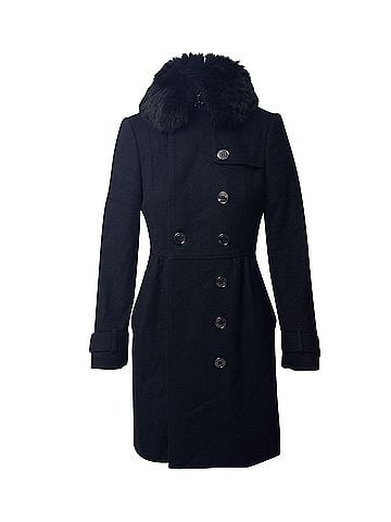 Burberry Burberry Coat with Fur Collar Trim in Black Virgin Wool (view 1)