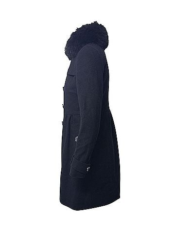 Burberry Burberry Coat with Fur Collar Trim in Black Virgin Wool (view 2)