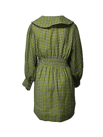 Ganni Ganni Wide Collar Smocked Mini Dress in Yellow Print Polyester (view 2)