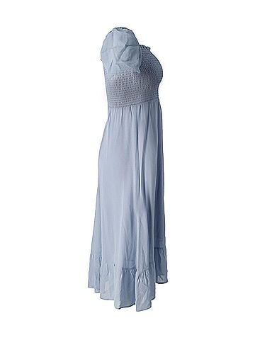 Reformation Reformation Smocked Puff Sleeve Dress in Light Blue Viscose (view 2)