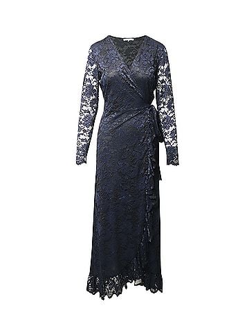 Ganni Ganni Flynn Ruffle Lace Wrap Dress in Navy Blue Polyamide (view 1)