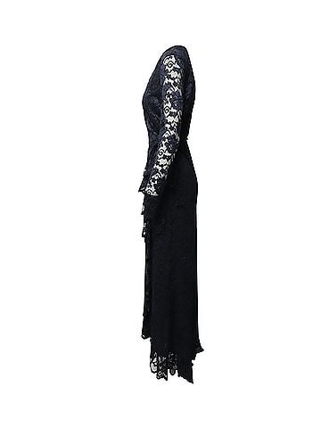 Ganni Ganni Flynn Ruffle Lace Wrap Dress in Navy Blue Polyamide (view 2)