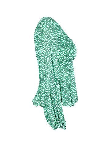 Rixo London Rixo Bishop Sleeve Floral Print Top in Green Viscose  (view 2)