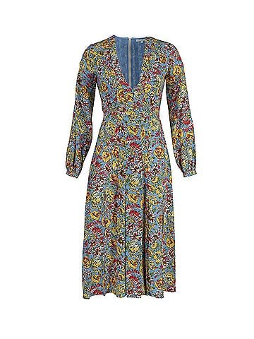 Rixo London Rixo V-Neck Long Sleeve Midi Dress in Floral Print Silk (view 1)