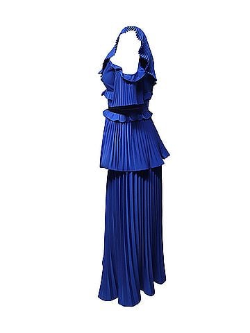 Self-Portrait Self-Portrait Ruffled Tiered Pleated Dress in Blue Polyester (view 2)