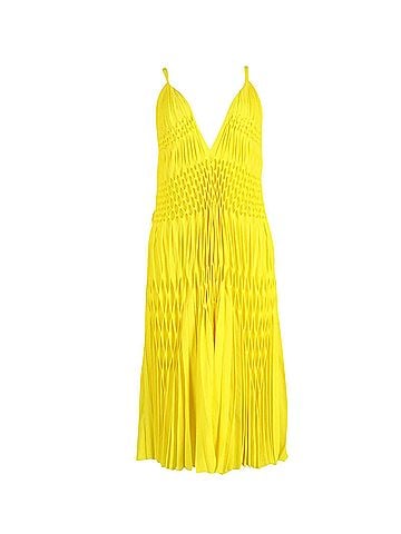 Haider Ackermann Haider Ackermann Smocked V-Neck Dress in Yellow Polyester (view 1)