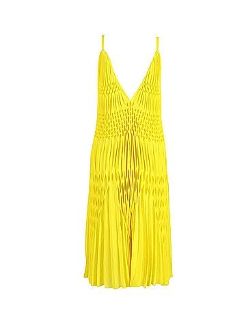 Haider Ackermann Haider Ackermann Smocked V-Neck Dress in Yellow Polyester (view 2)