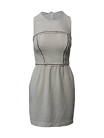 Sandro Sandro Paris Mesh Paneled Sheath Dress in Cream Polyester  (view 1)