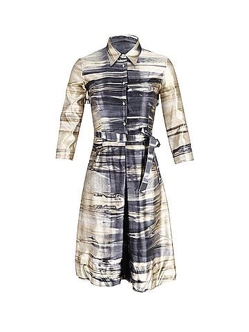 Prada Prada Belted Printed Shirt Dress in Multicolor Silk (view 1)