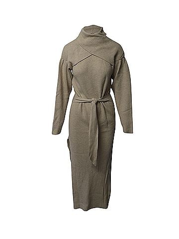 Nanushka Nanushka Canaan Belted Dress in Beige Merino Wool (view 1)