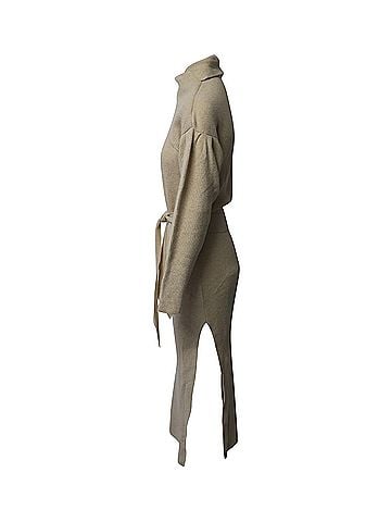 Nanushka Nanushka Canaan Belted Dress in Beige Merino Wool (view 2)