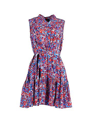 Saloni Saloni Tilly Belted Sleeveless Mini Dress in Multicolor Silk (view 1)