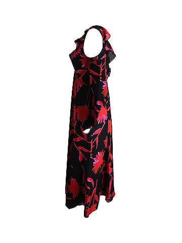 Saloni Saloni Holly Printed Sleeveless Dress in Black and Red Silk (view 2)