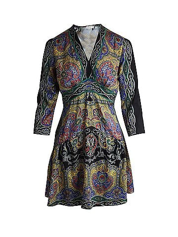 Sandro Sandro Rayan V-Neck Printed Mini Dress in Multicolor Polyester (view 1)
