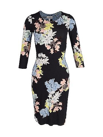 Erdem Erdem Floral Jersey Midi Dress in Black Cotton (view 1)