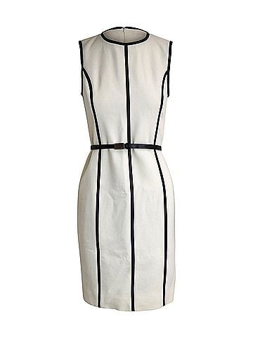 Michael Kors Michael Kors Leather Trimed Knee Length Dress in White Wool (view 1)