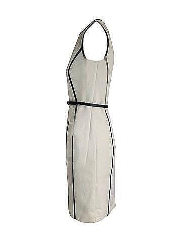 Michael Kors Michael Kors Leather Trimed Knee Length Dress in White Wool (view 2)