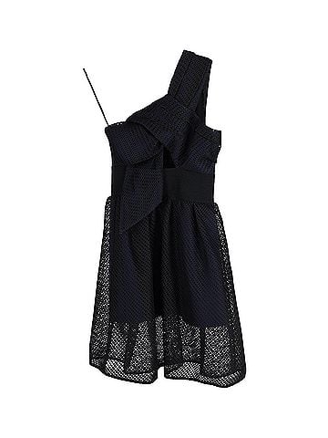 Self-Portrait Self-Portrait One-Shouldered Skater Dress in Black Polyester (view 1)