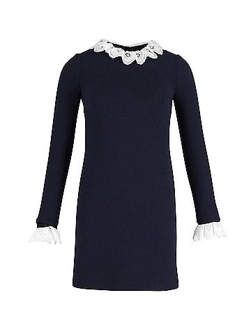 Victoria Beckham Victoria Beckham Broderie Anglaise-trimmed Mini Shift Dress in Navy Blue Wool (view 1)
