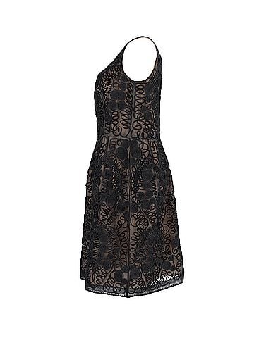 Oscar De La Renta Oscar de la Renta Scoop Neck Embroidered Overlay Dress in Black Silk (view 2)