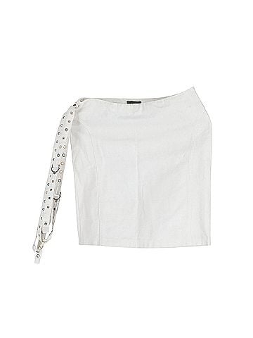 Versace Versace Eyelet Detail Belted Mini Skirt in Ecru Cotton (view 1)