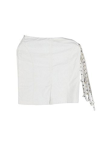 Versace Versace Eyelet Detail Belted Mini Skirt in Ecru Cotton (view 2)
