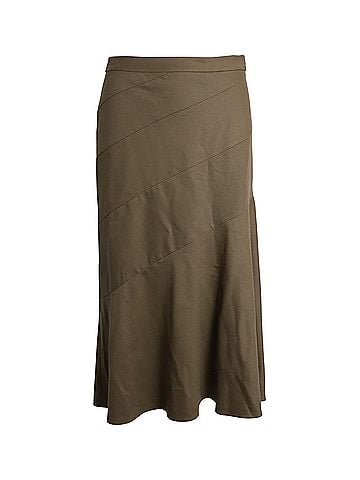 Theory Theory Semi Flared Midi Skirt in Olive Wool (view 1)