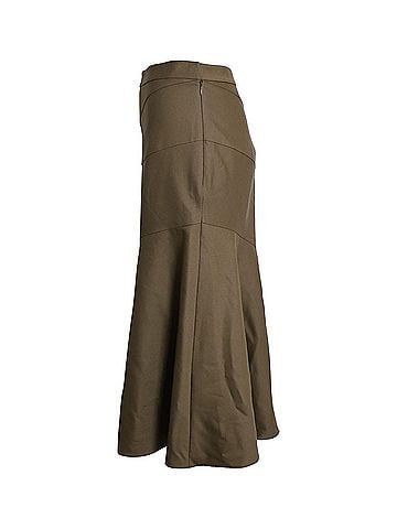 Theory Theory Semi Flared Midi Skirt in Olive Wool (view 2)